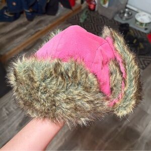 Pink and Brown Fur-Lined hat